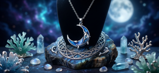 گردنبند پینترستی طرح ماه و دلفین